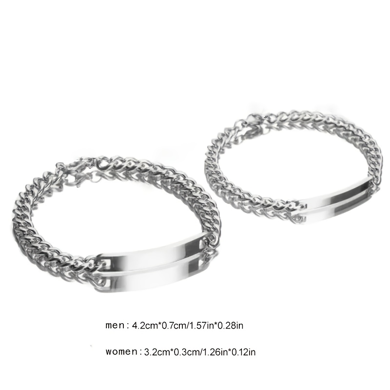 Custom Stainless Steel Cuban Couple Bracelet, Personalized Gift